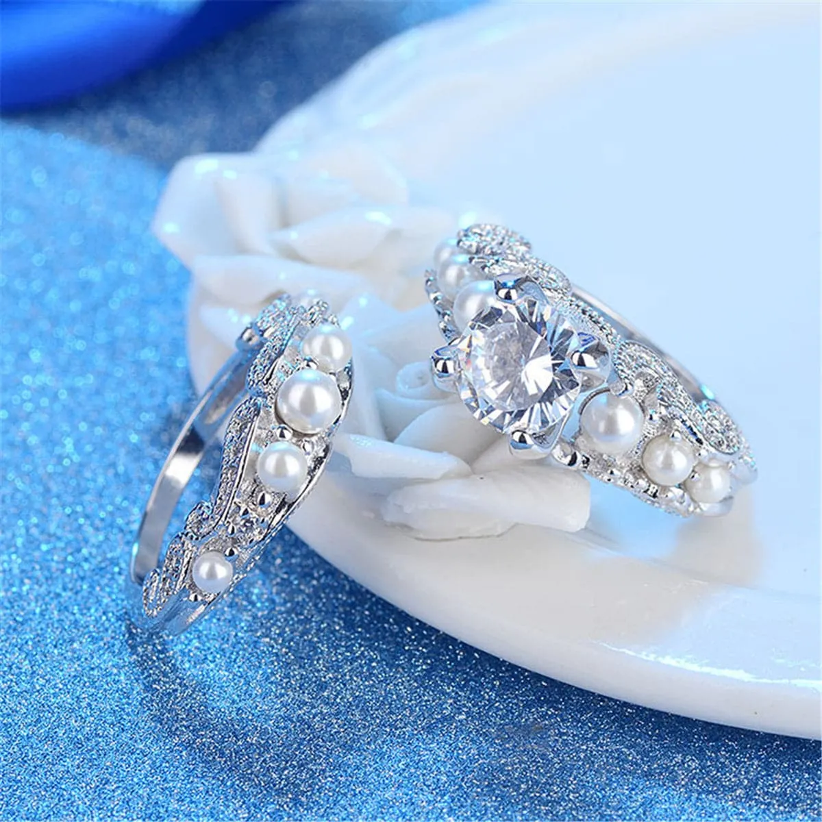 Crystal & Pearl Silver-Plated Botany Ring Set