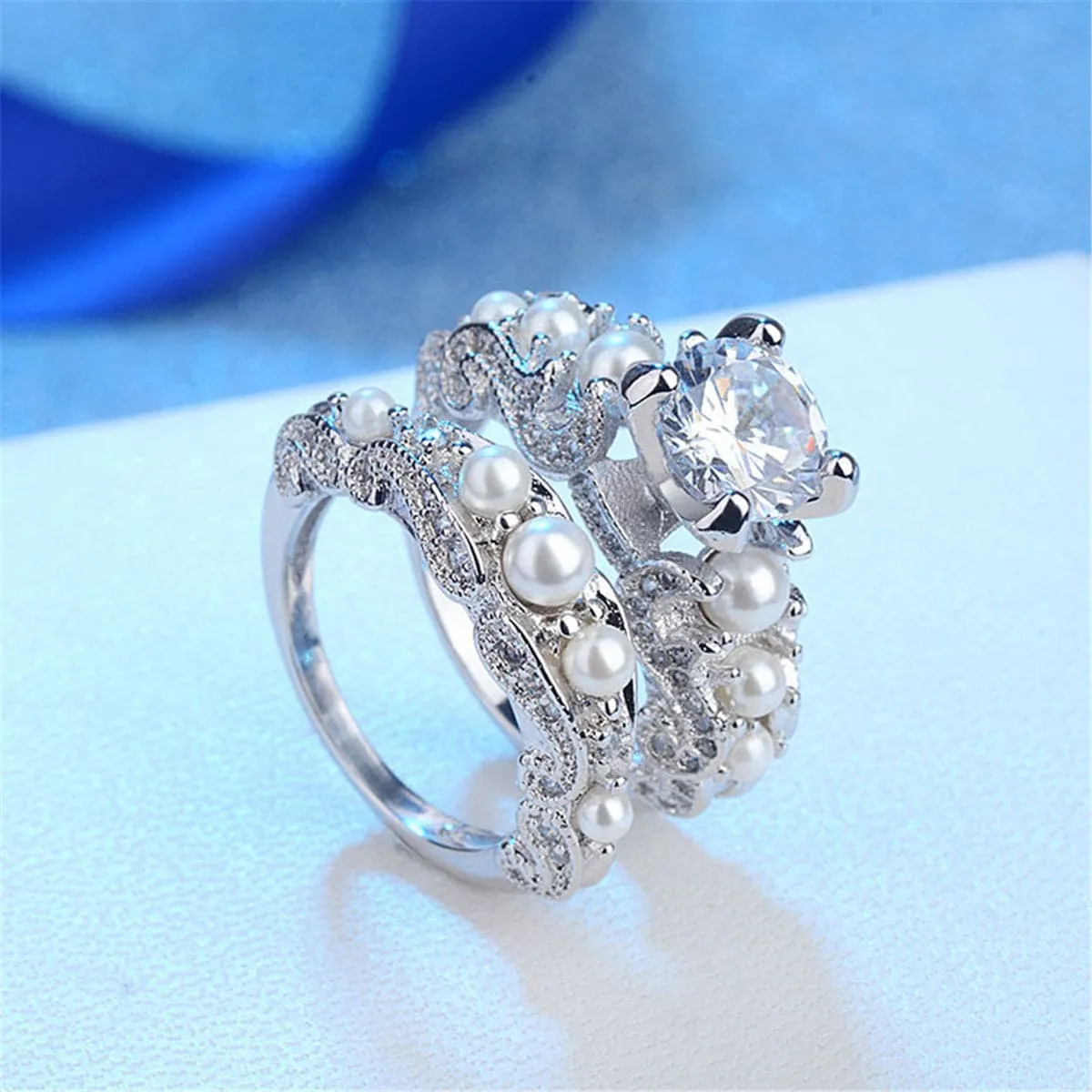 Crystal & Pearl Silver-Plated Botany Ring Set