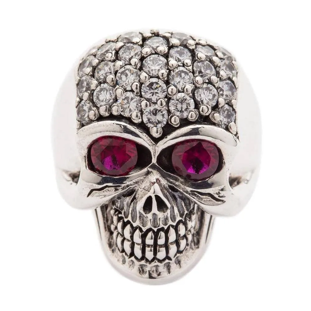 Crystal Sparkling Bling 925 Sterling Silver Skull Women's Ring