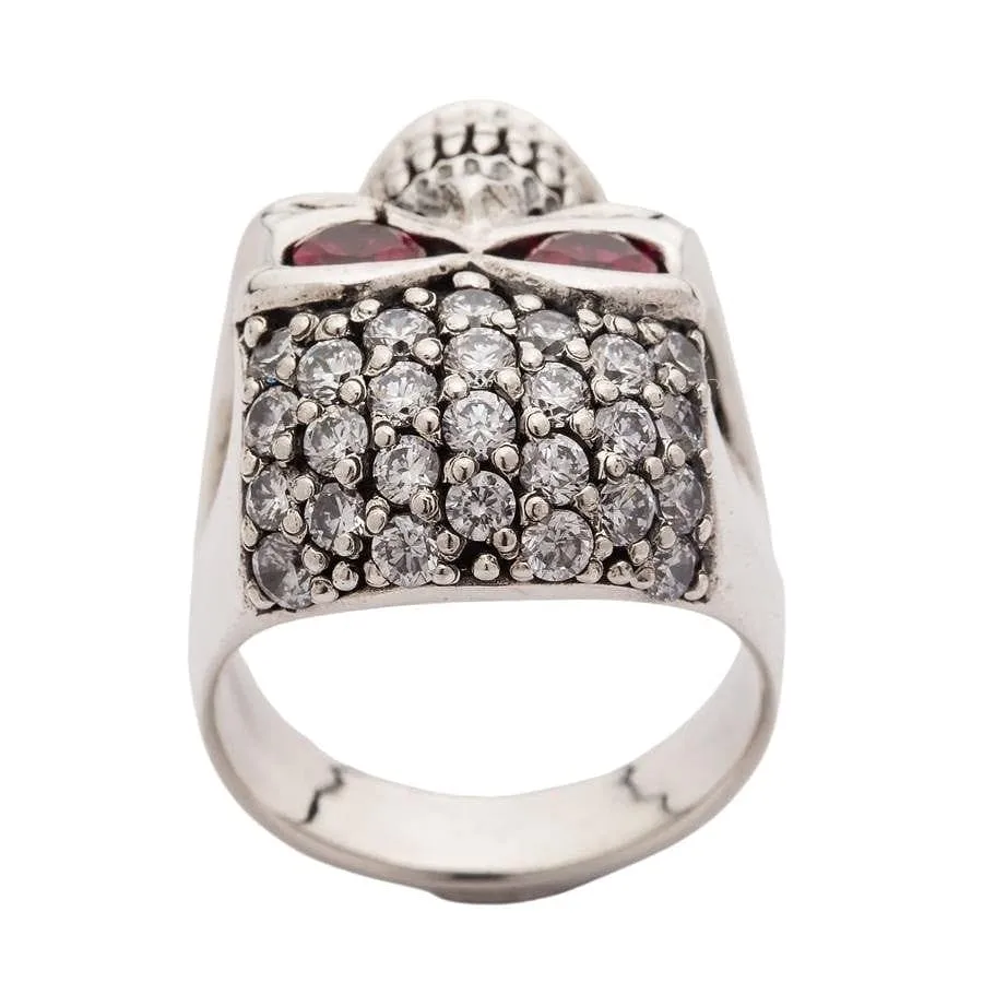 Crystal Sparkling Bling 925 Sterling Silver Skull Women's Ring