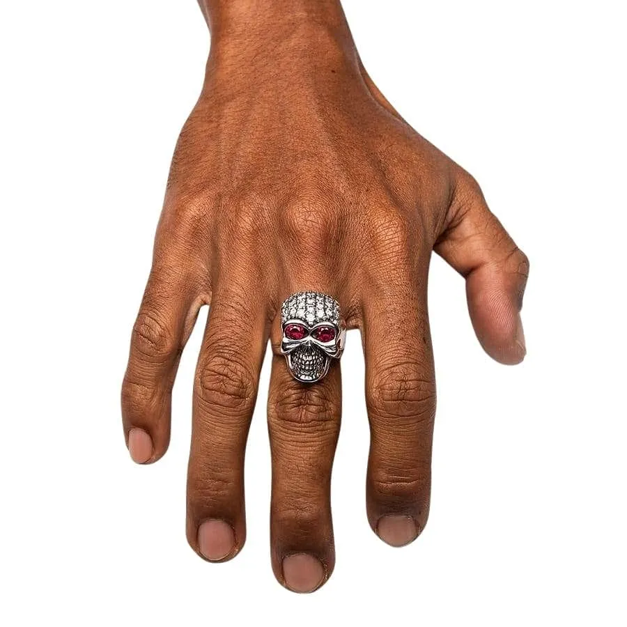 Crystal Sparkling Bling 925 Sterling Silver Skull Women's Ring