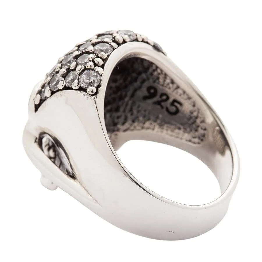 Crystal Sparkling Bling 925 Sterling Silver Skull Women's Ring