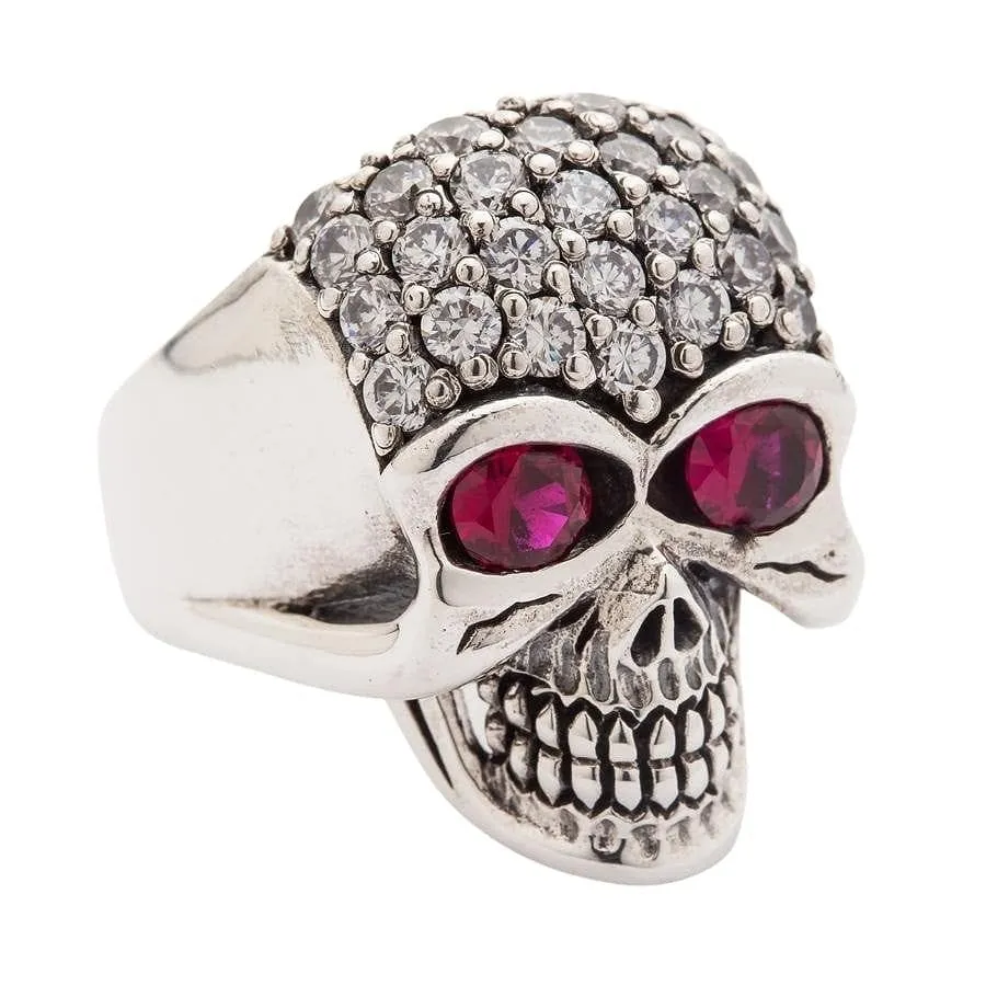 Crystal Sparkling Bling 925 Sterling Silver Skull Women's Ring