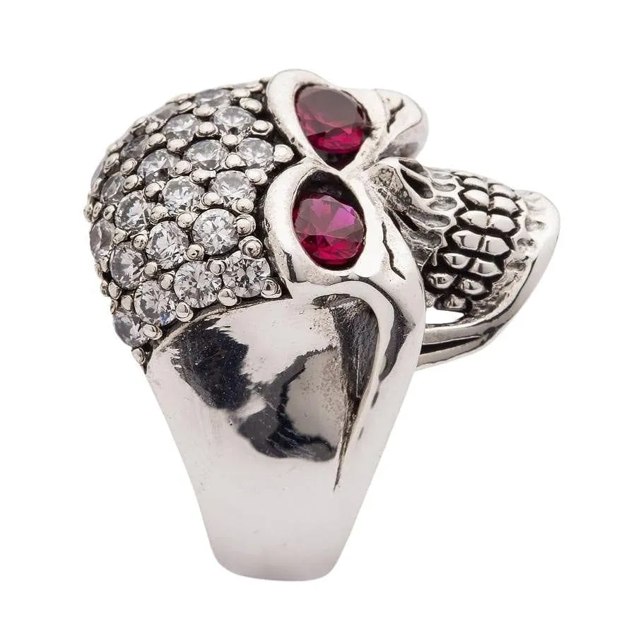 Crystal Sparkling Bling 925 Sterling Silver Skull Women's Ring