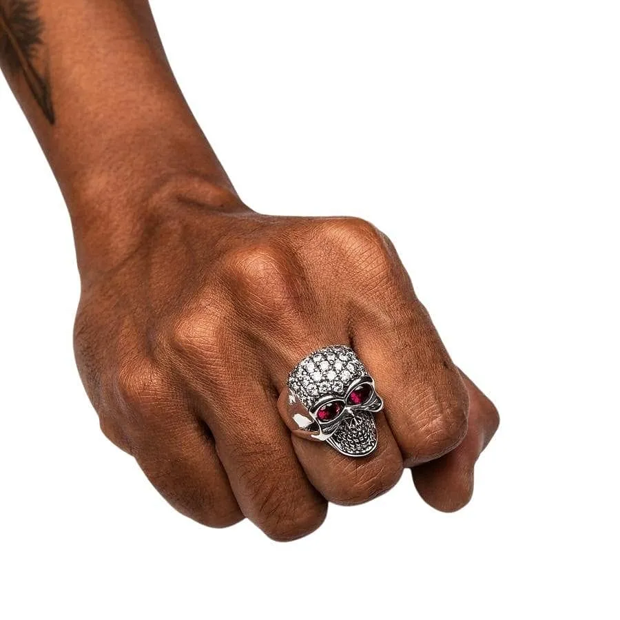 Crystal Sparkling Bling 925 Sterling Silver Skull Women's Ring