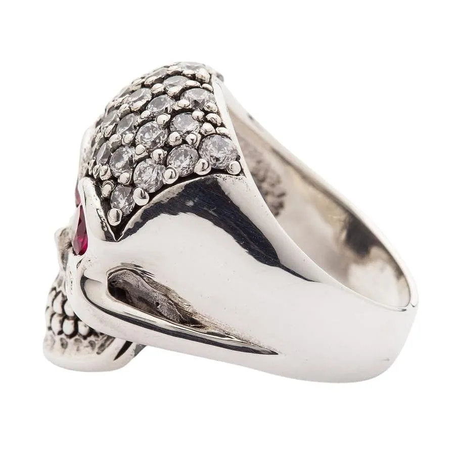 Crystal Sparkling Bling 925 Sterling Silver Skull Women's Ring