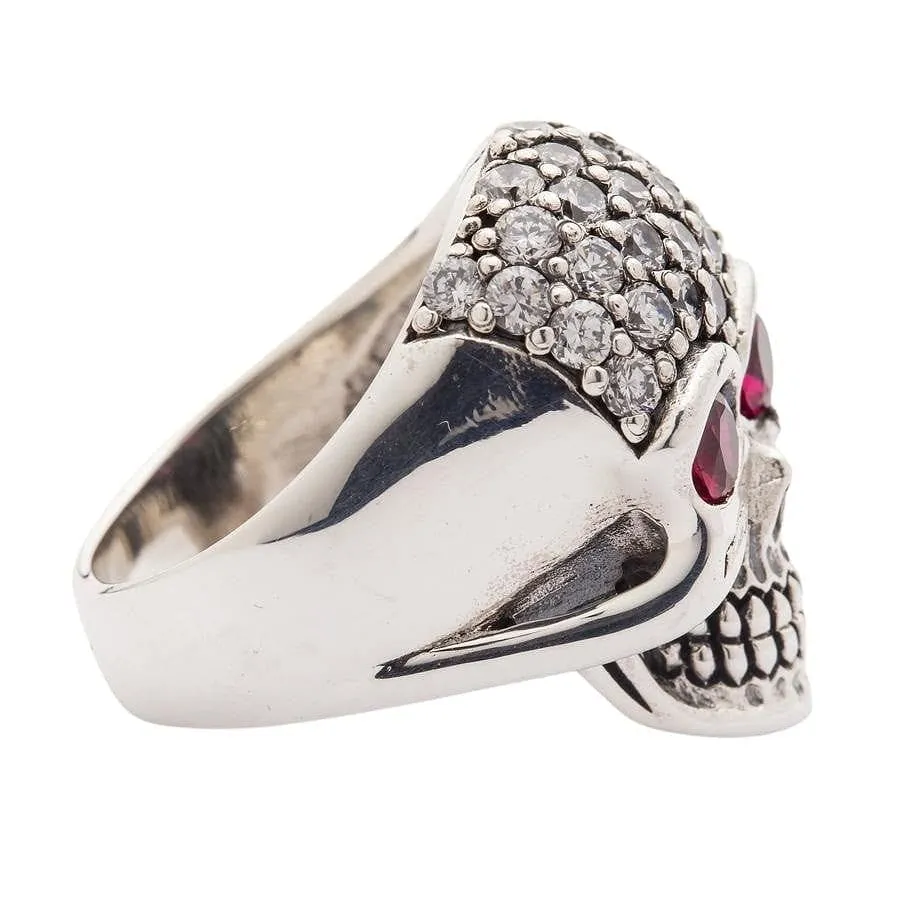 Crystal Sparkling Bling 925 Sterling Silver Skull Women's Ring