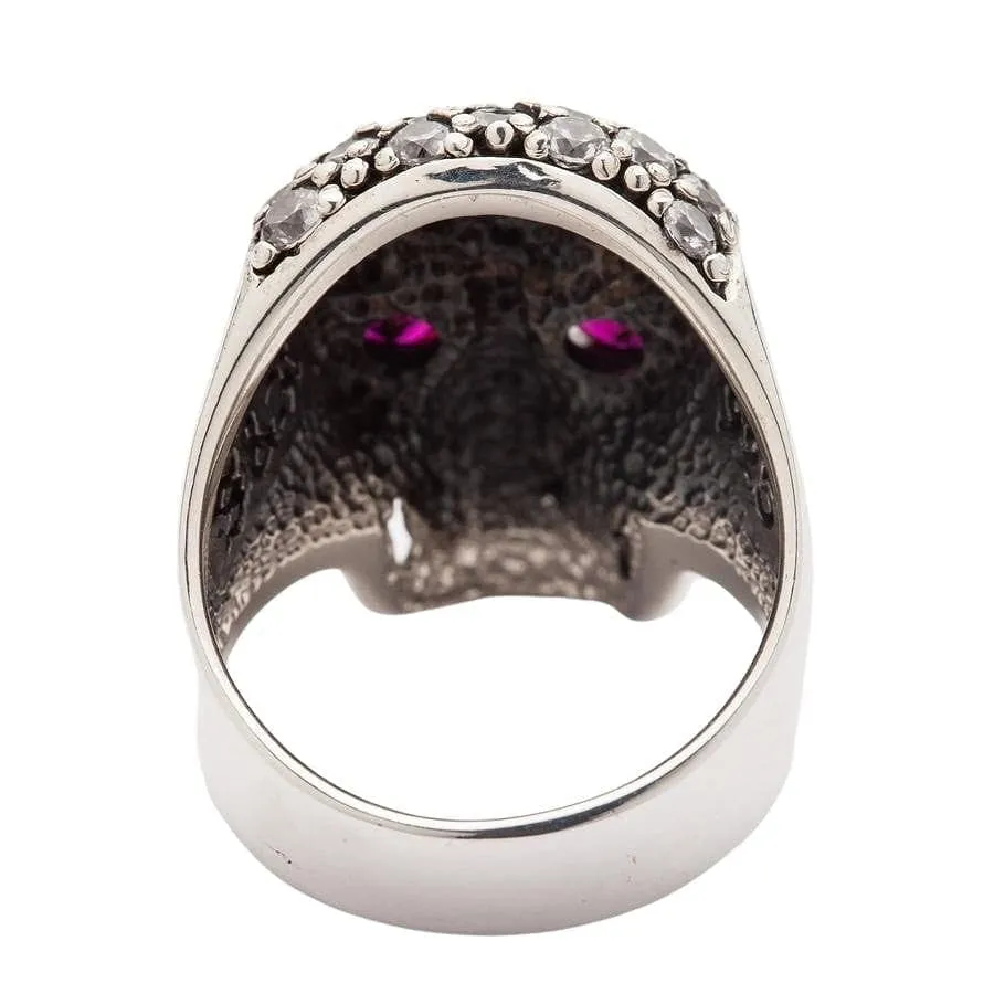 Crystal Sparkling Bling 925 Sterling Silver Skull Women's Ring