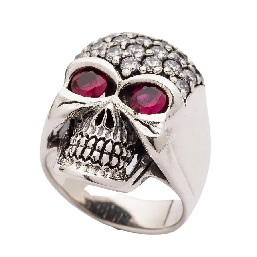 Crystal Sparkling Bling 925 Sterling Silver Skull Women's Ring