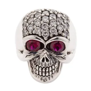 Crystal Sparkling Bling 925 Sterling Silver Skull Women's Ring