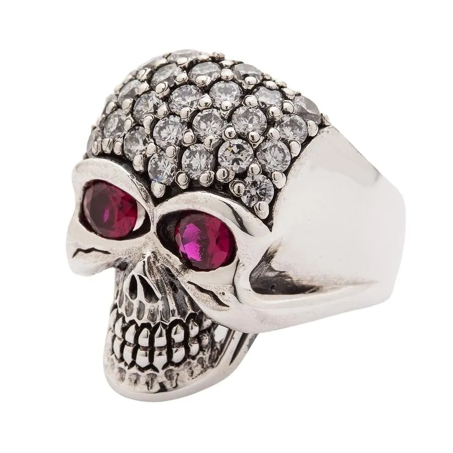 Crystal Sparkling Bling 925 Sterling Silver Skull Women's Ring