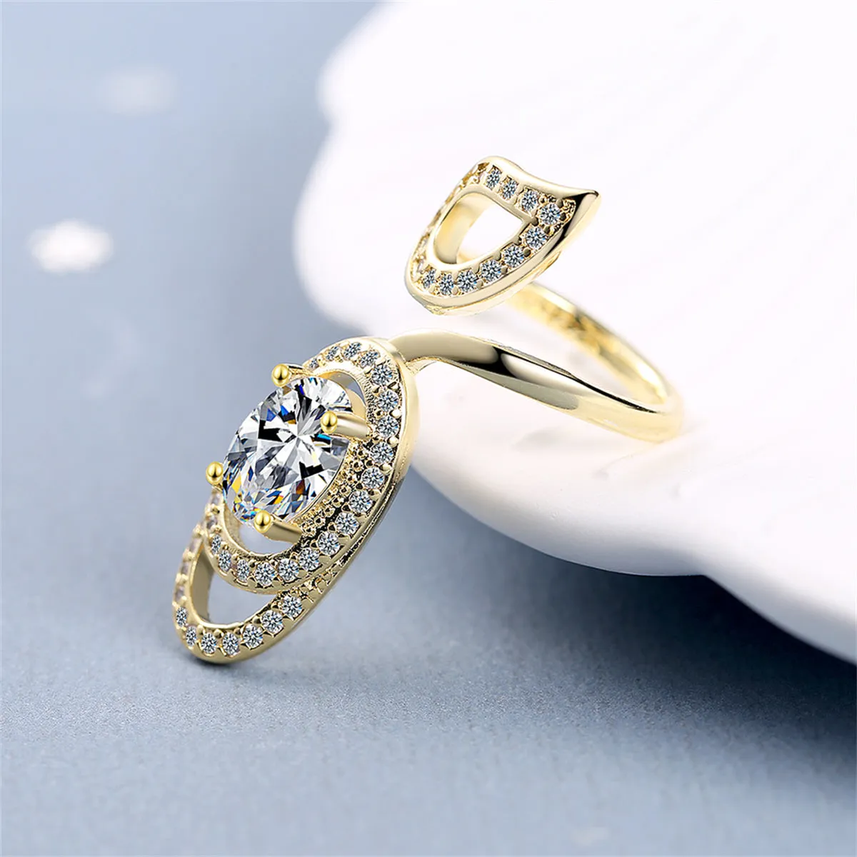 Cubic Zirconia & 18K Gold-Plated Swirl Midi Ring