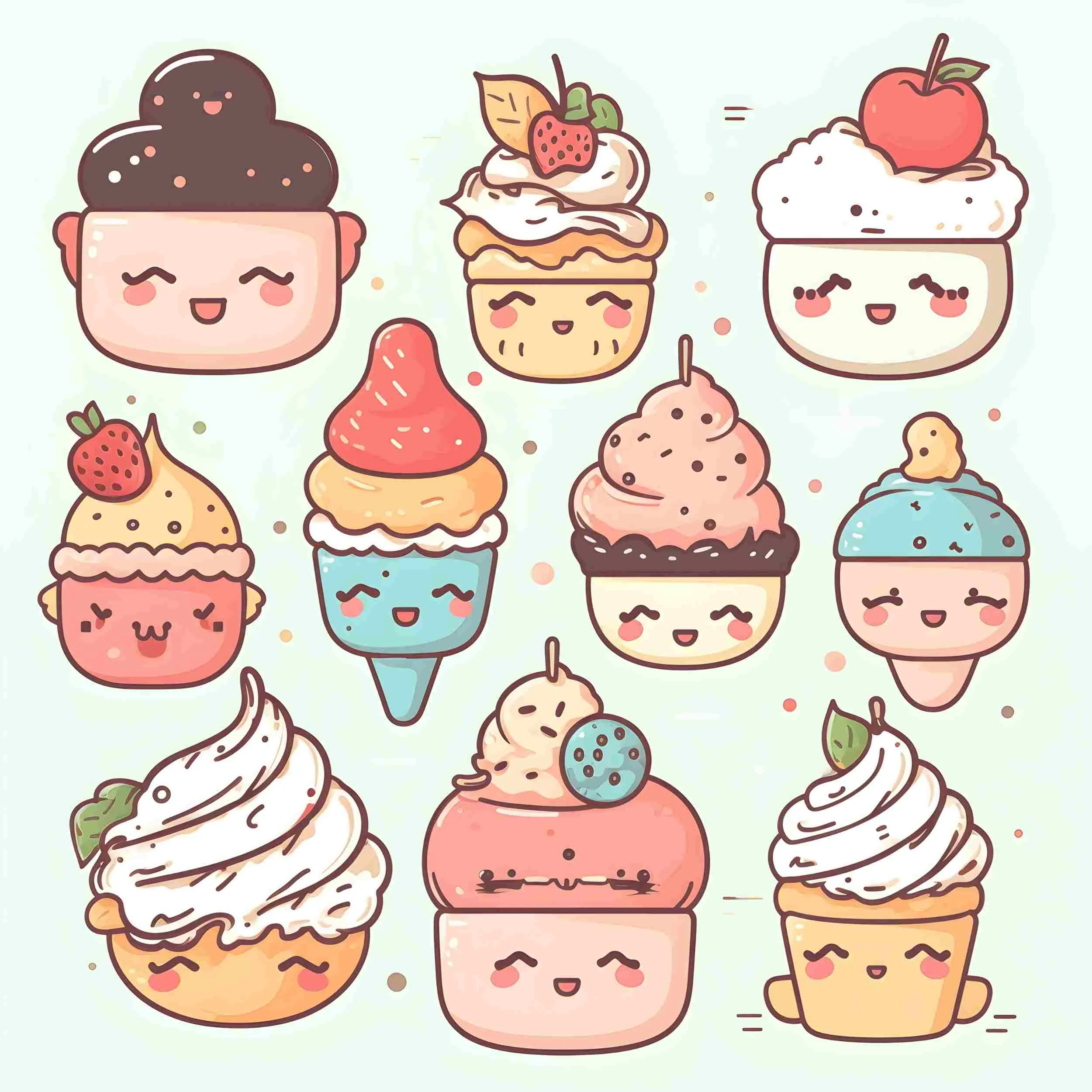 Cute Desserts Cartoon Characters - Digital Art SETCD001