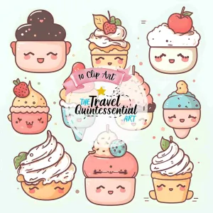 Cute Desserts Cartoon Characters - Digital Art SETCD001
