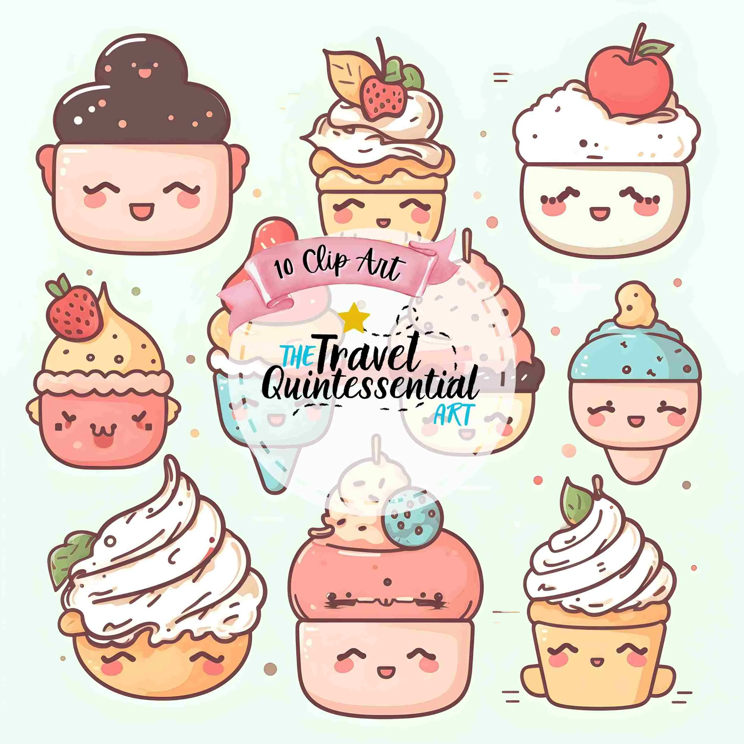 Cute Desserts Cartoon Characters - Digital Art SETCD001