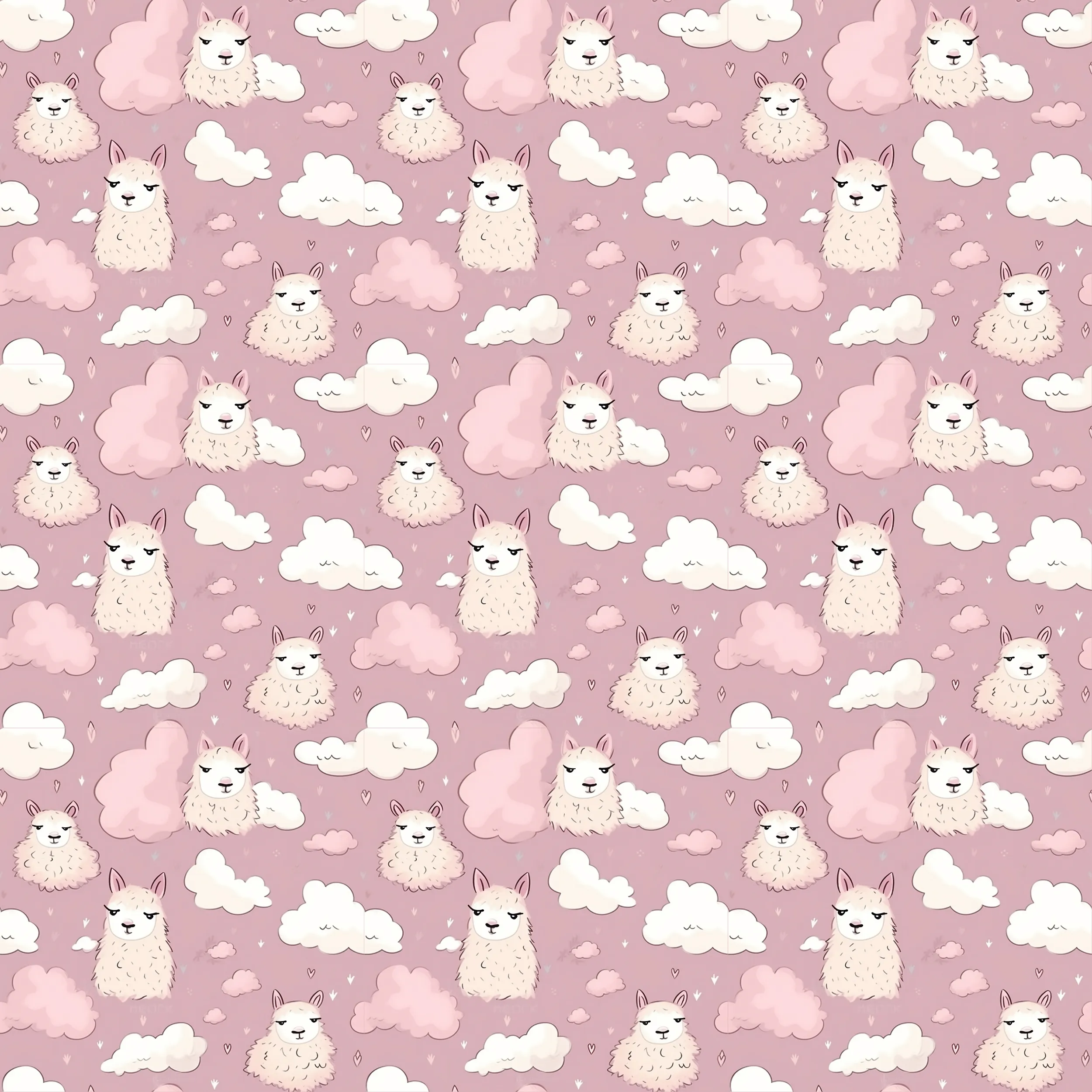 Cute Llama Cartoon Digital Art SETL003 (Tileable)
