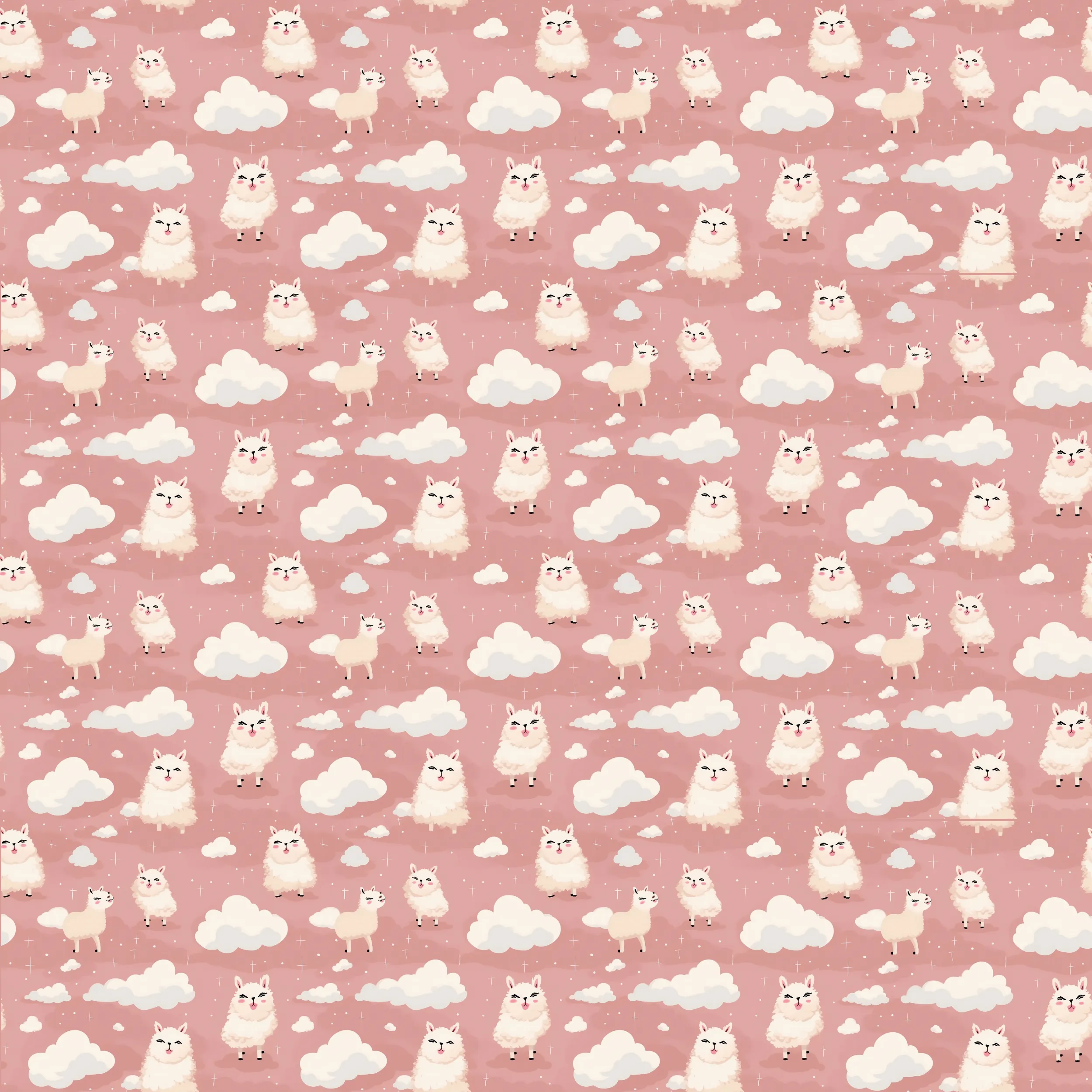 Cute Llama Cartoon Digital Art SETL003 (Tileable)