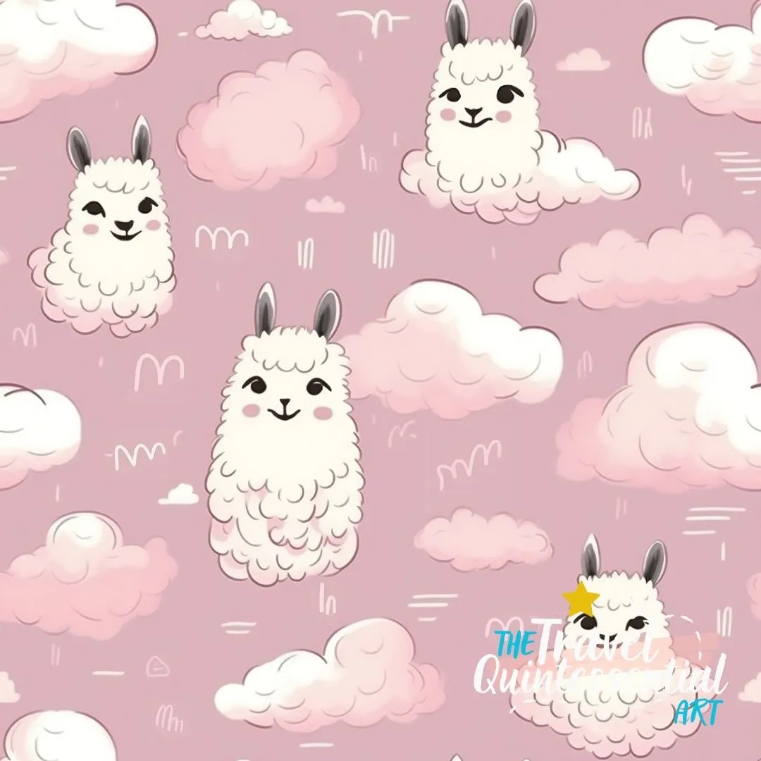Cute Llama Cartoon Digital Art SETL003 (Tileable)