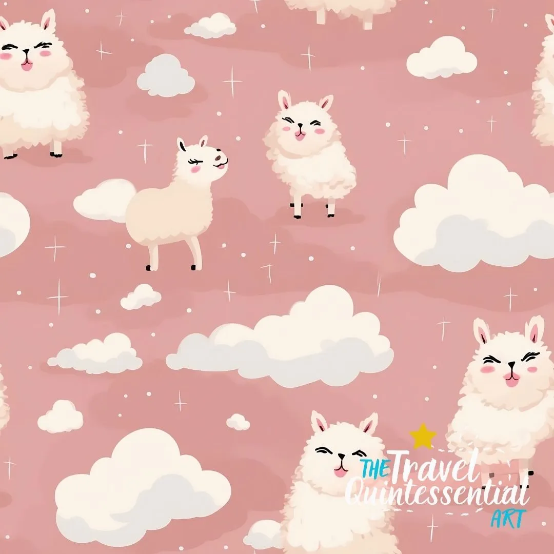 Cute Llama Cartoon Digital Art SETL003 (Tileable)