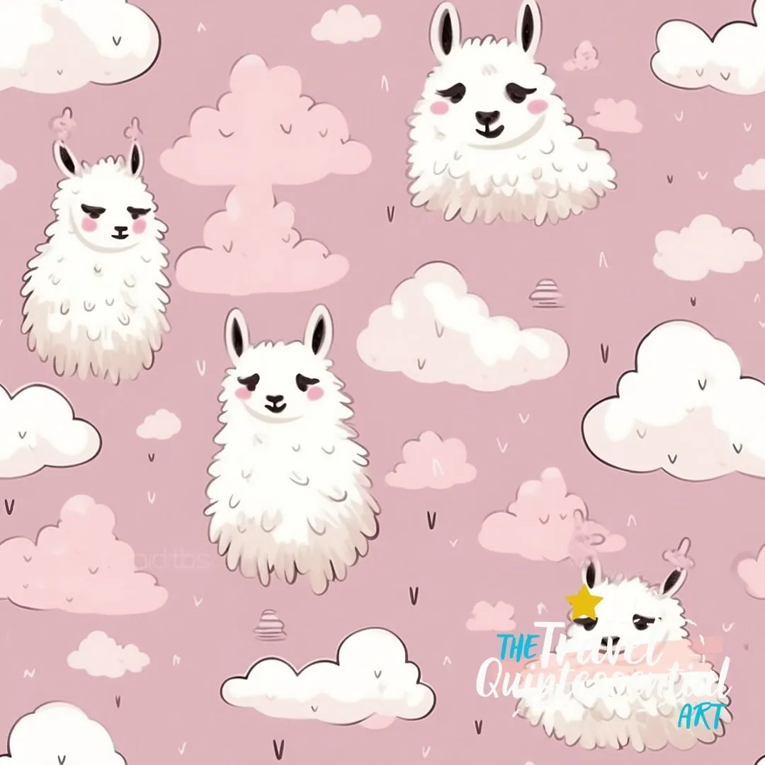 Cute Llama Cartoon Digital Art SETL003 (Tileable)