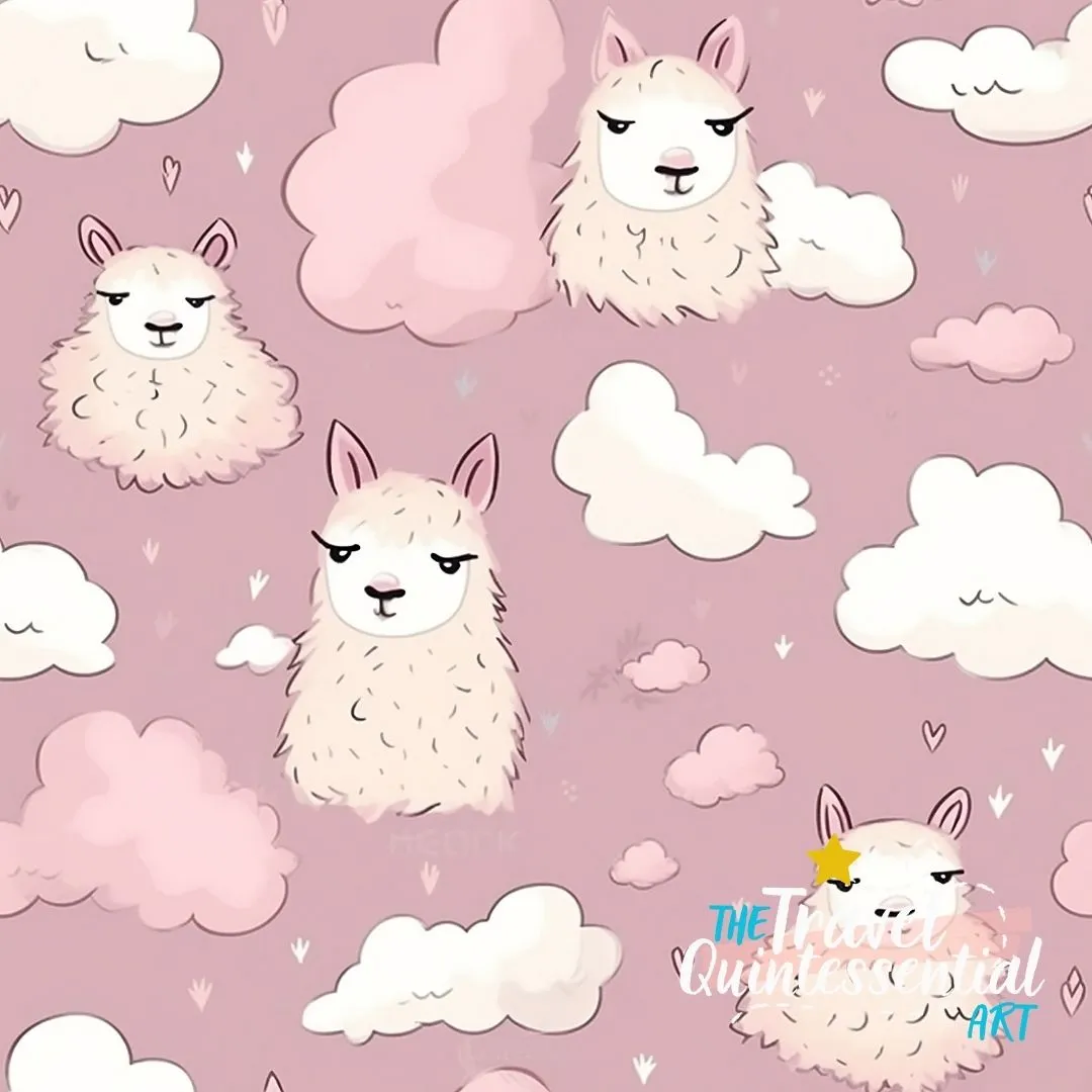 Cute Llama Cartoon Digital Art SETL003 (Tileable)