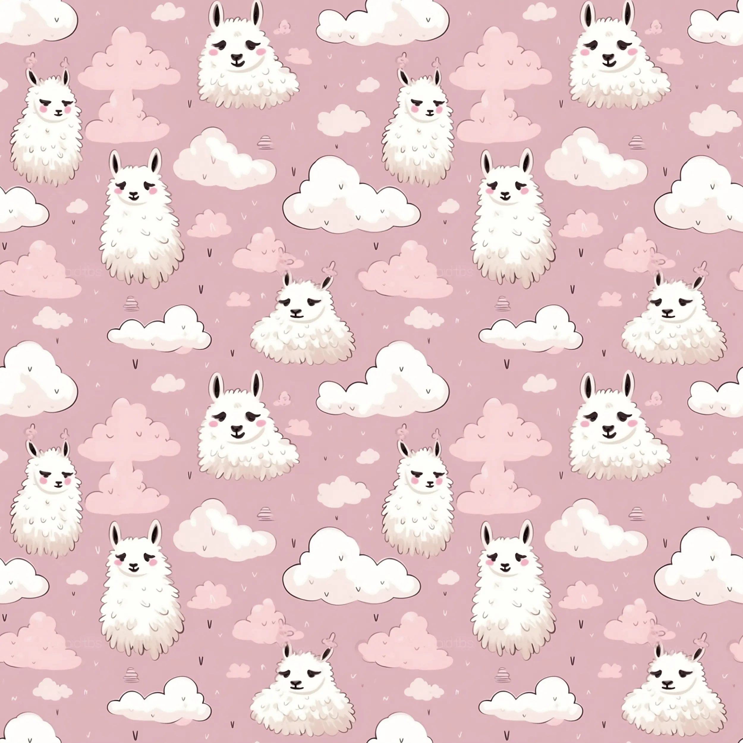 Cute Llama Cartoon Digital Art SETL003 (Tileable)