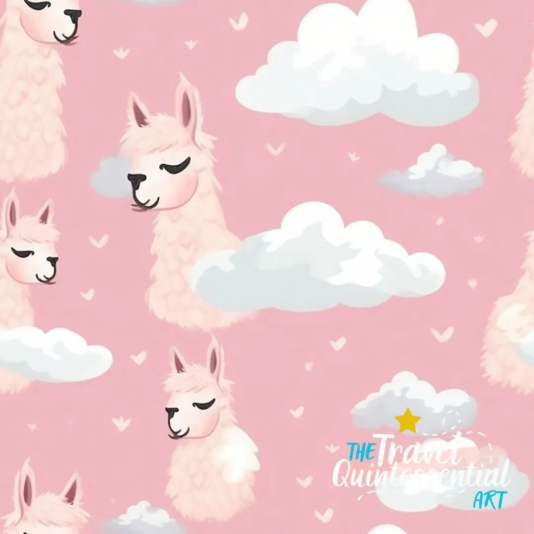 Cute Llama Cartoon Digital Art SETL003 (Tileable)