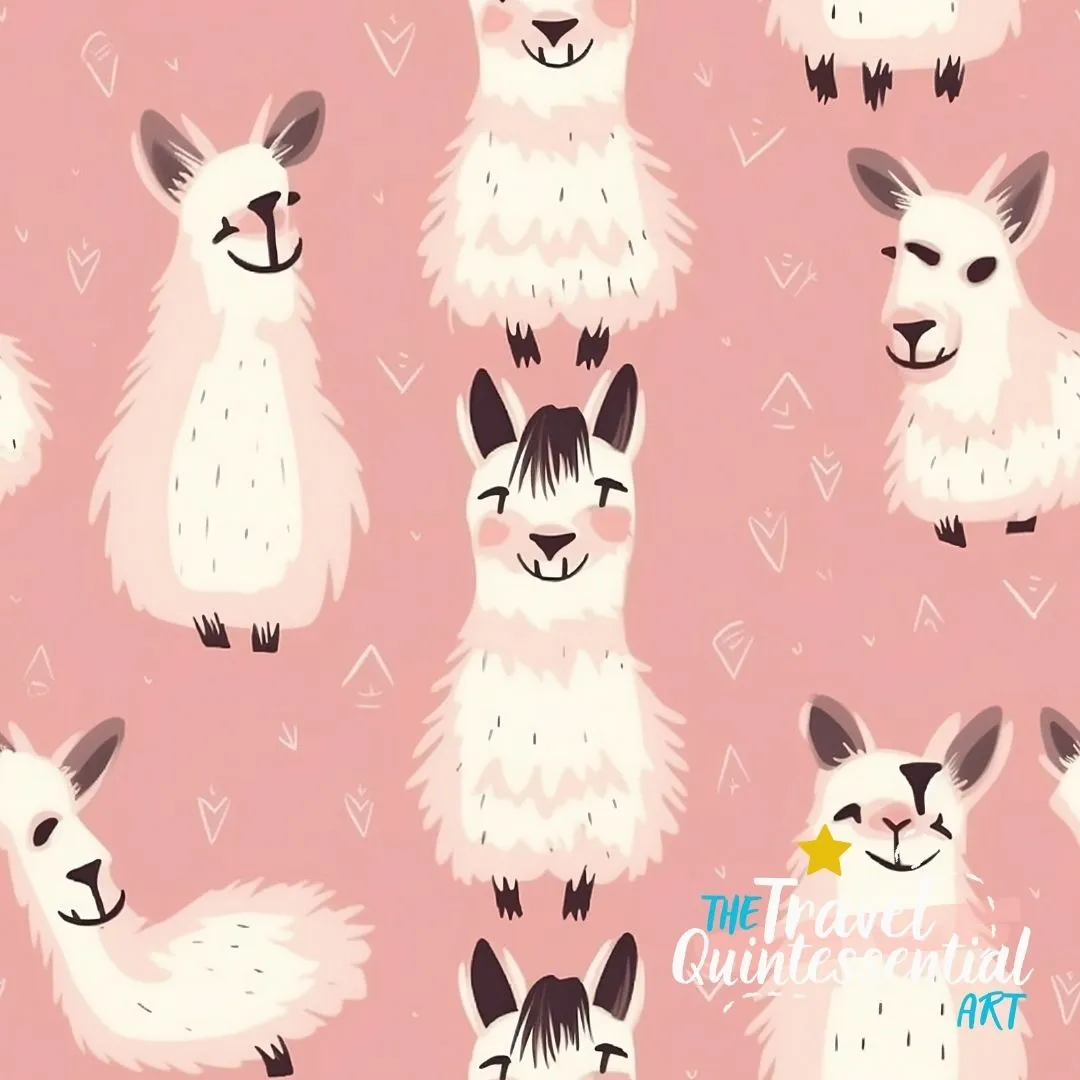 Cute Llama Cartoon Digital Art SETL003 (Tileable)