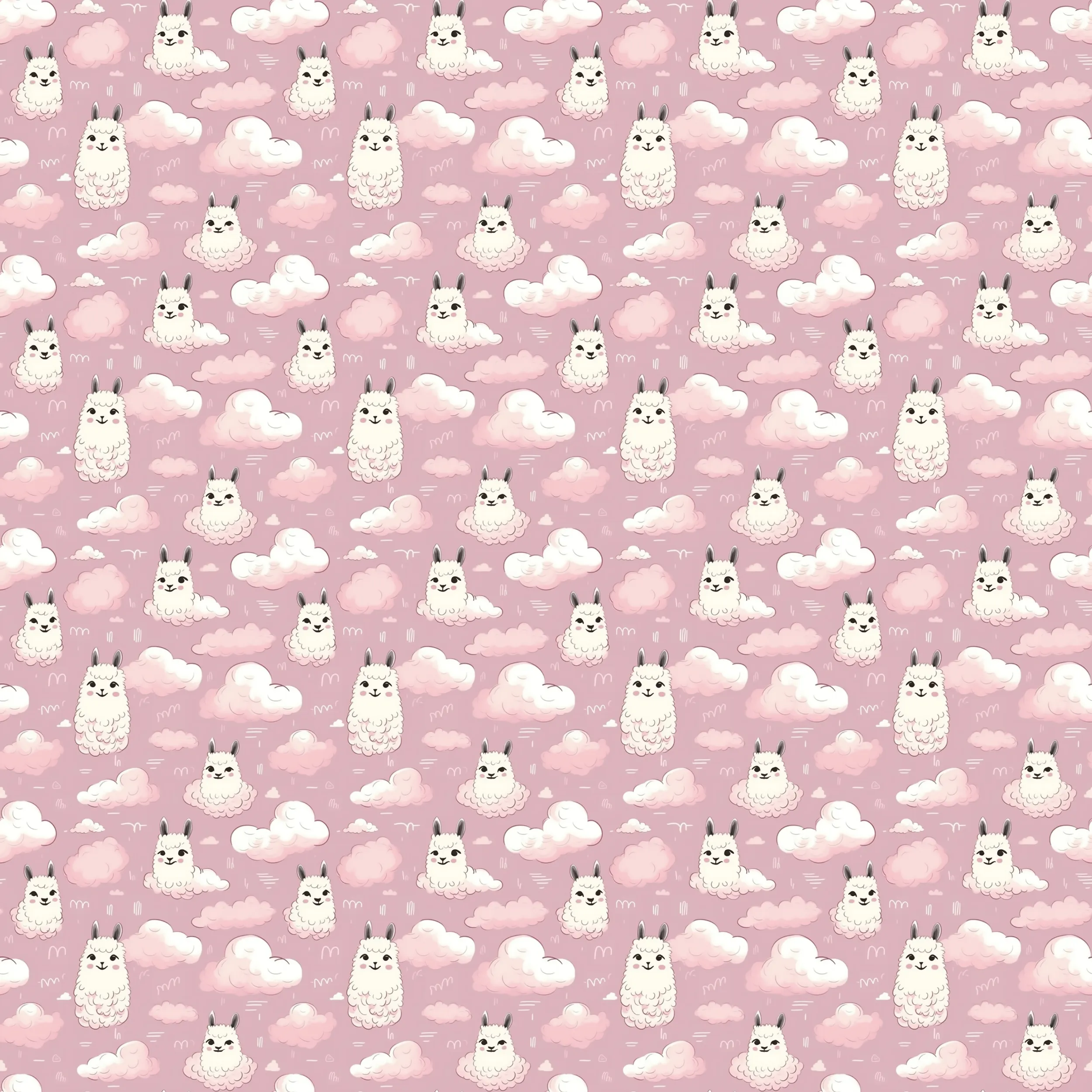 Cute Llama Cartoon Digital Art SETL003 (Tileable)