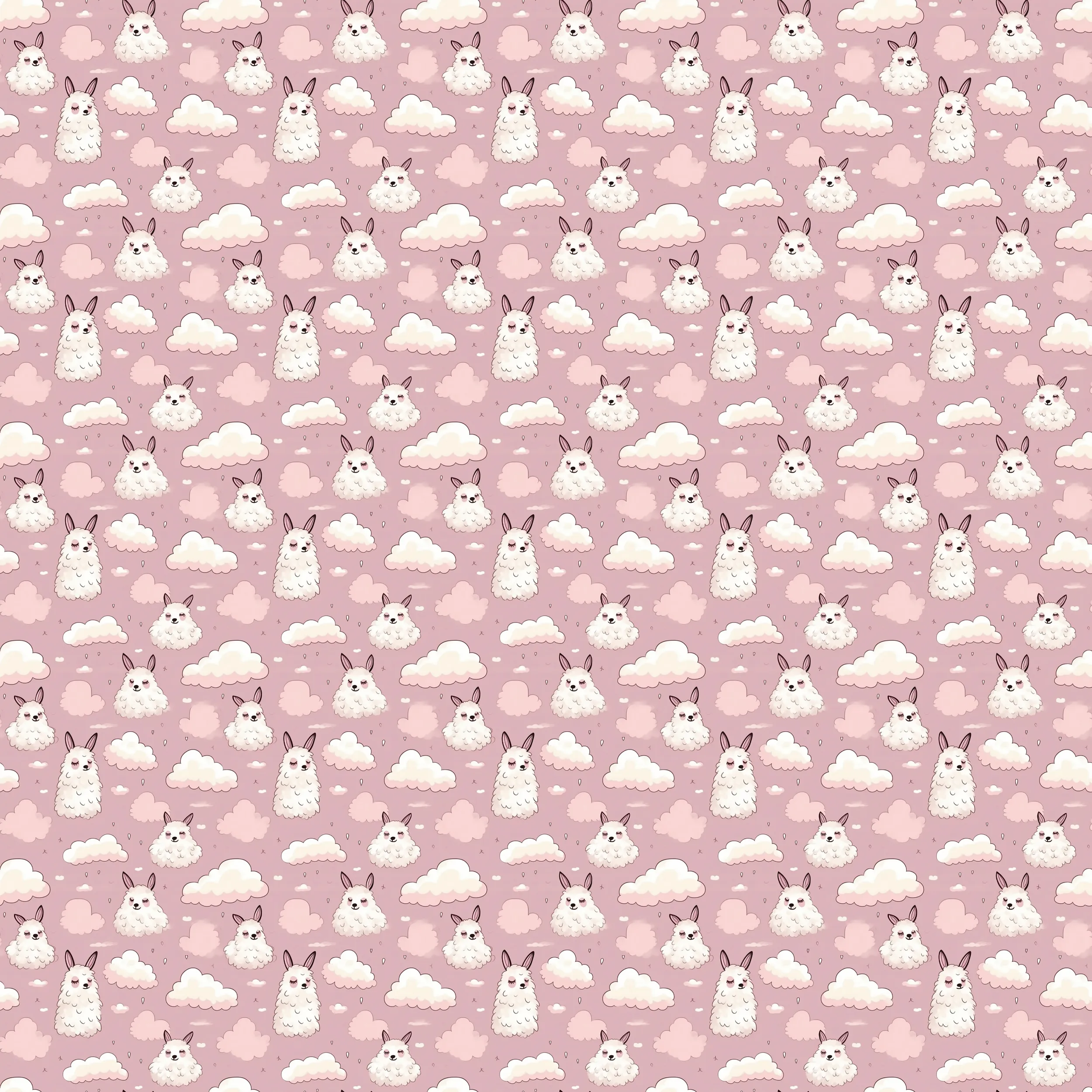 Cute Llama Cartoon Digital Art SETL003 (Tileable)