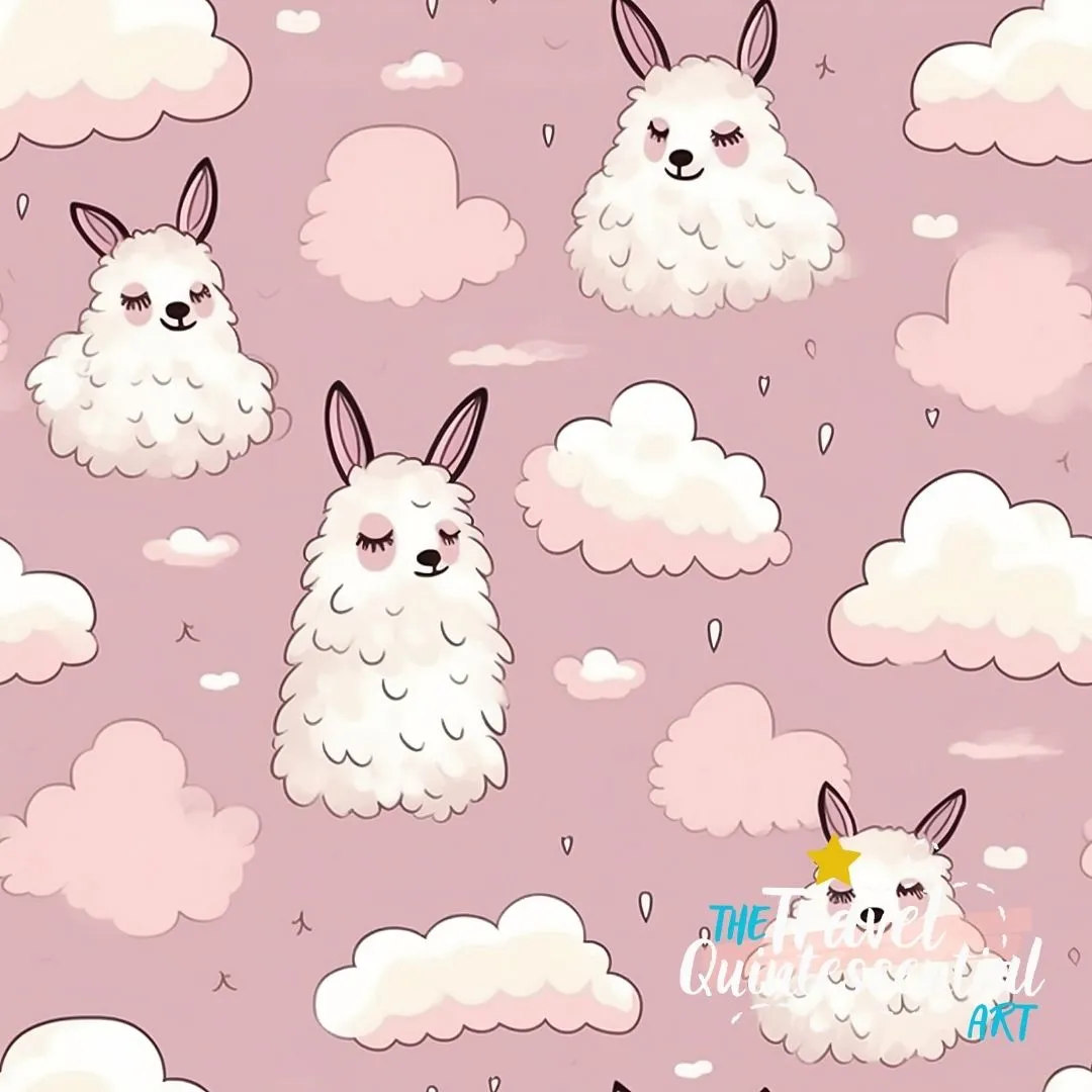 Cute Llama Cartoon Digital Art SETL003 (Tileable)