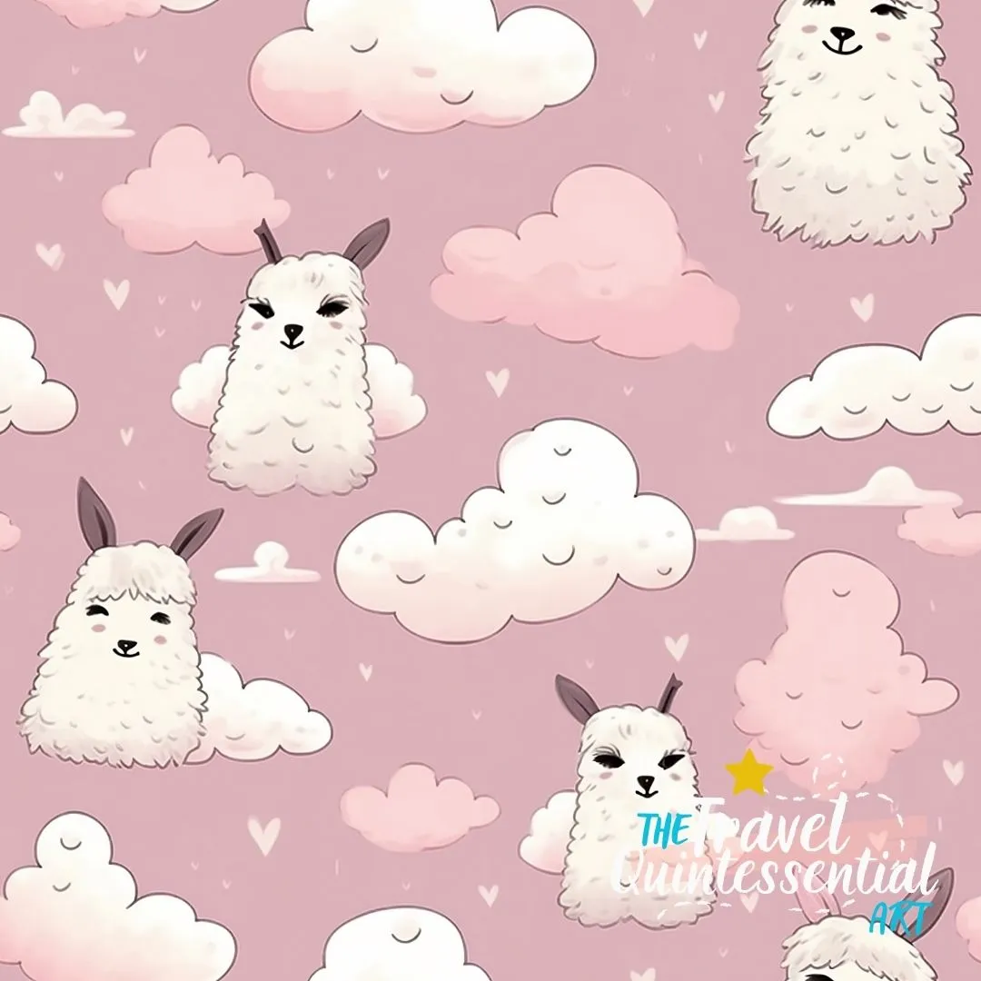 Cute Llama Cartoon Digital Art SETL003 (Tileable)