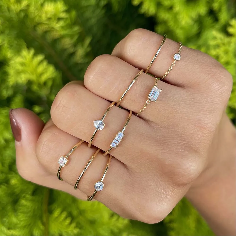 CZ Bezel Chain Ring 14K
