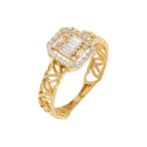 CZ Illusion Baguette Heart Band 14K