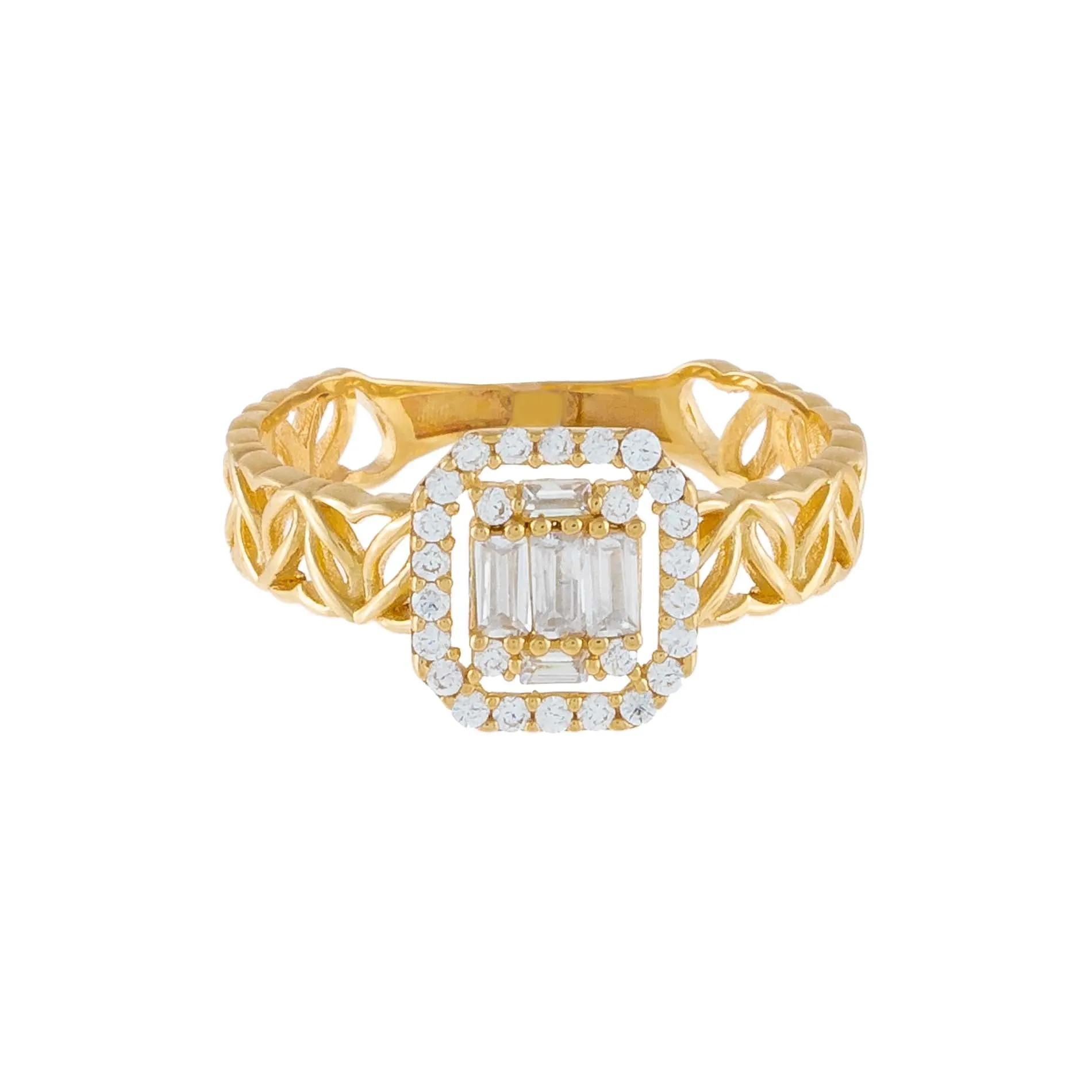 CZ Illusion Baguette Heart Band 14K
