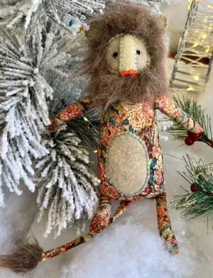 Dandy Lion (Soft Floral) - OOAK Handmade Soft Sculpture - Cute Lion by Artist Sadie Rothenberg