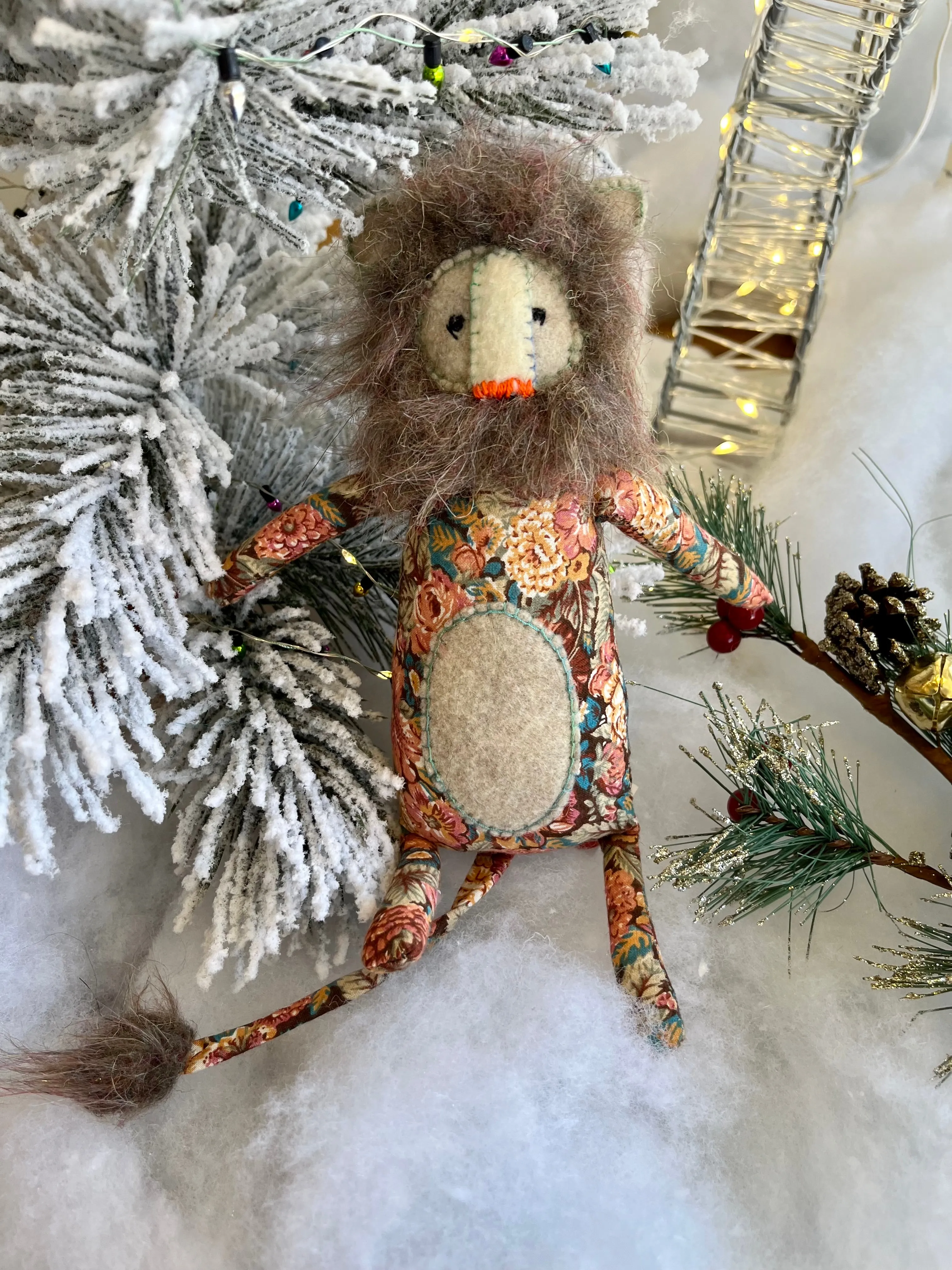 Dandy Lion (Soft Floral) - OOAK Handmade Soft Sculpture - Cute Lion by Artist Sadie Rothenberg
