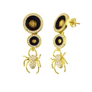 Dangling Spider Leaf Disc Ember Earrings