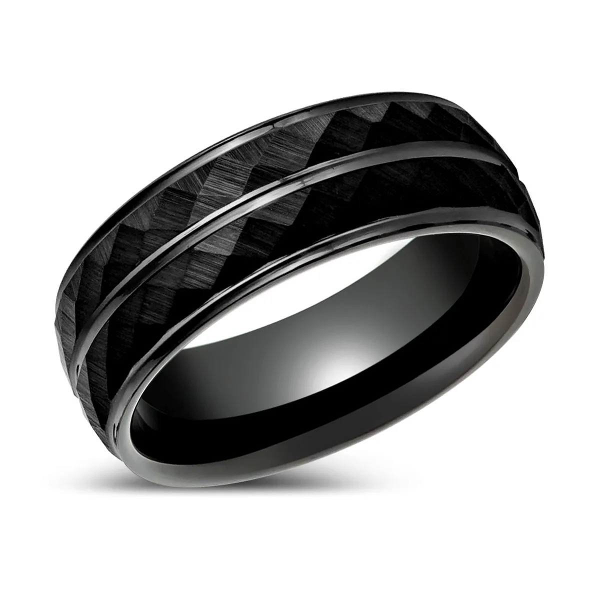 DEIMOS | Black Tungsten Ring Diamond Finish
