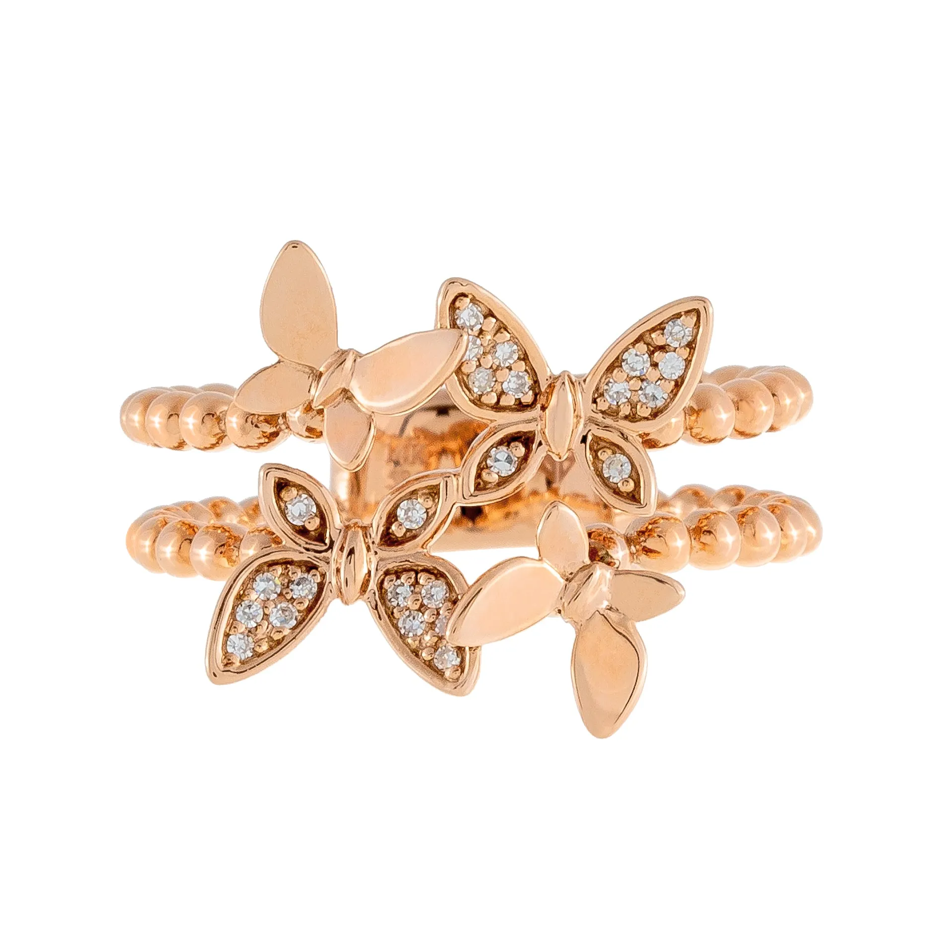 Diamond Butterfly Beaded Ring 14K