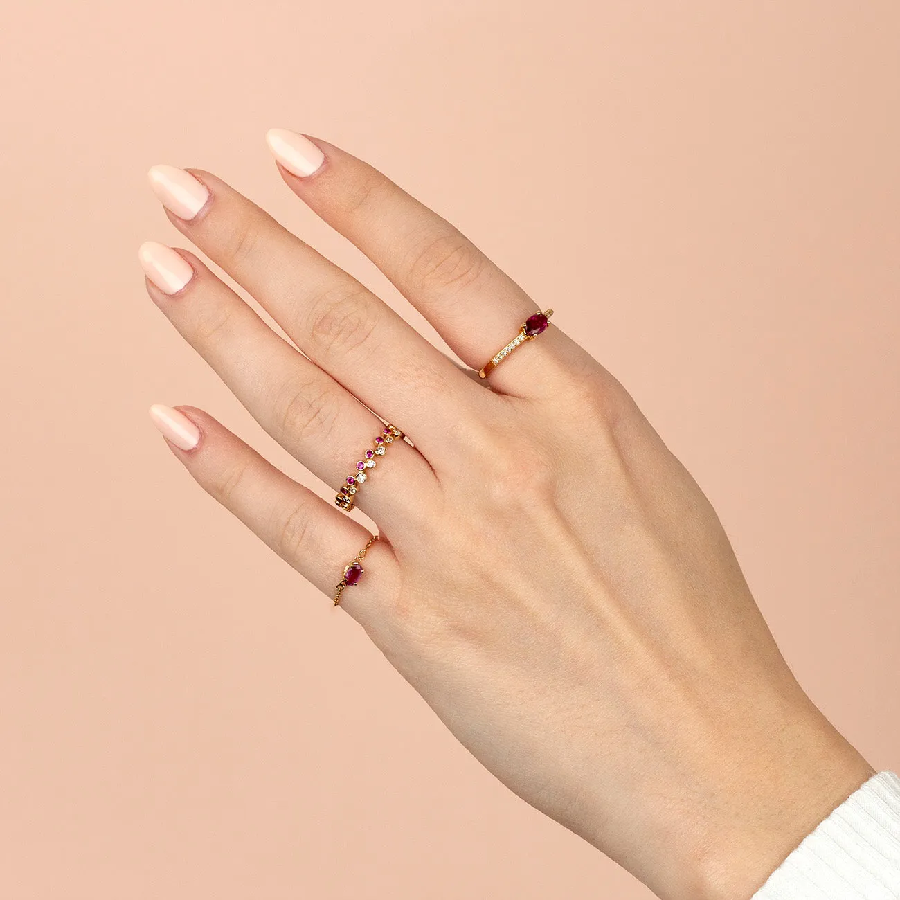 Diamond X Colored Gemstone Double Row Bezel Ring 14K