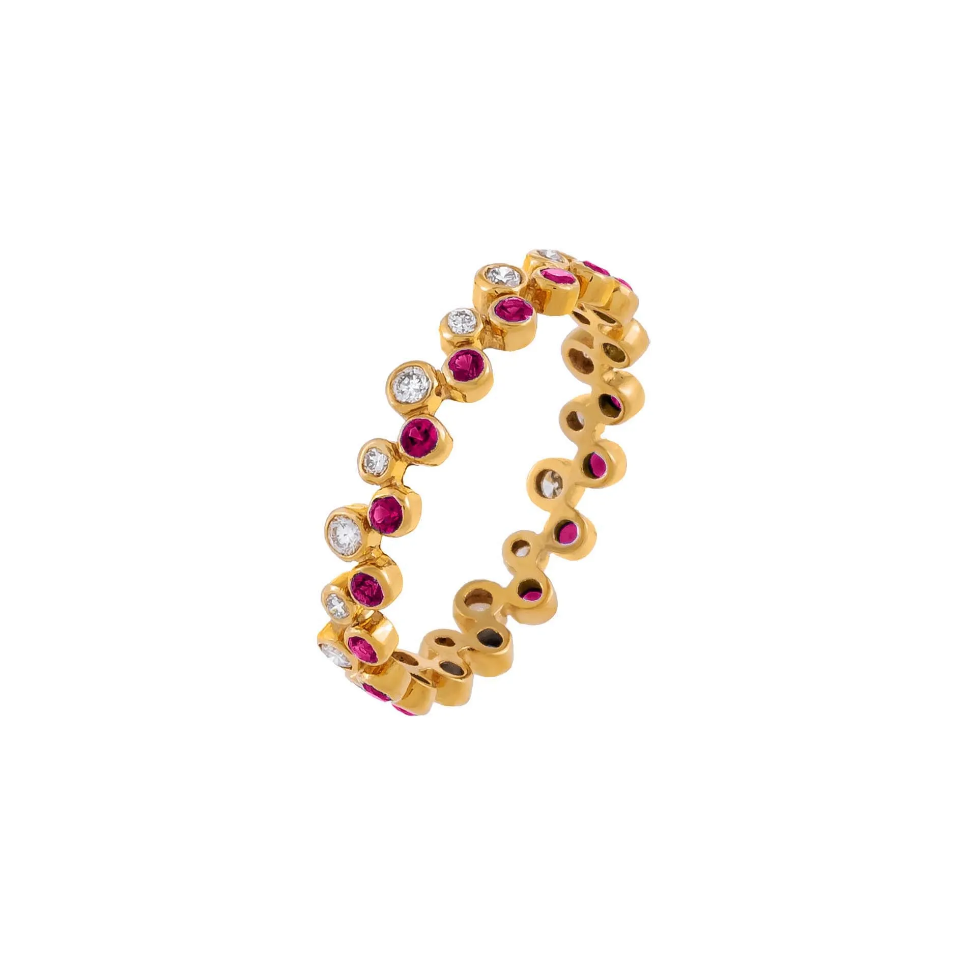 Diamond X Colored Gemstone Double Row Bezel Ring 14K
