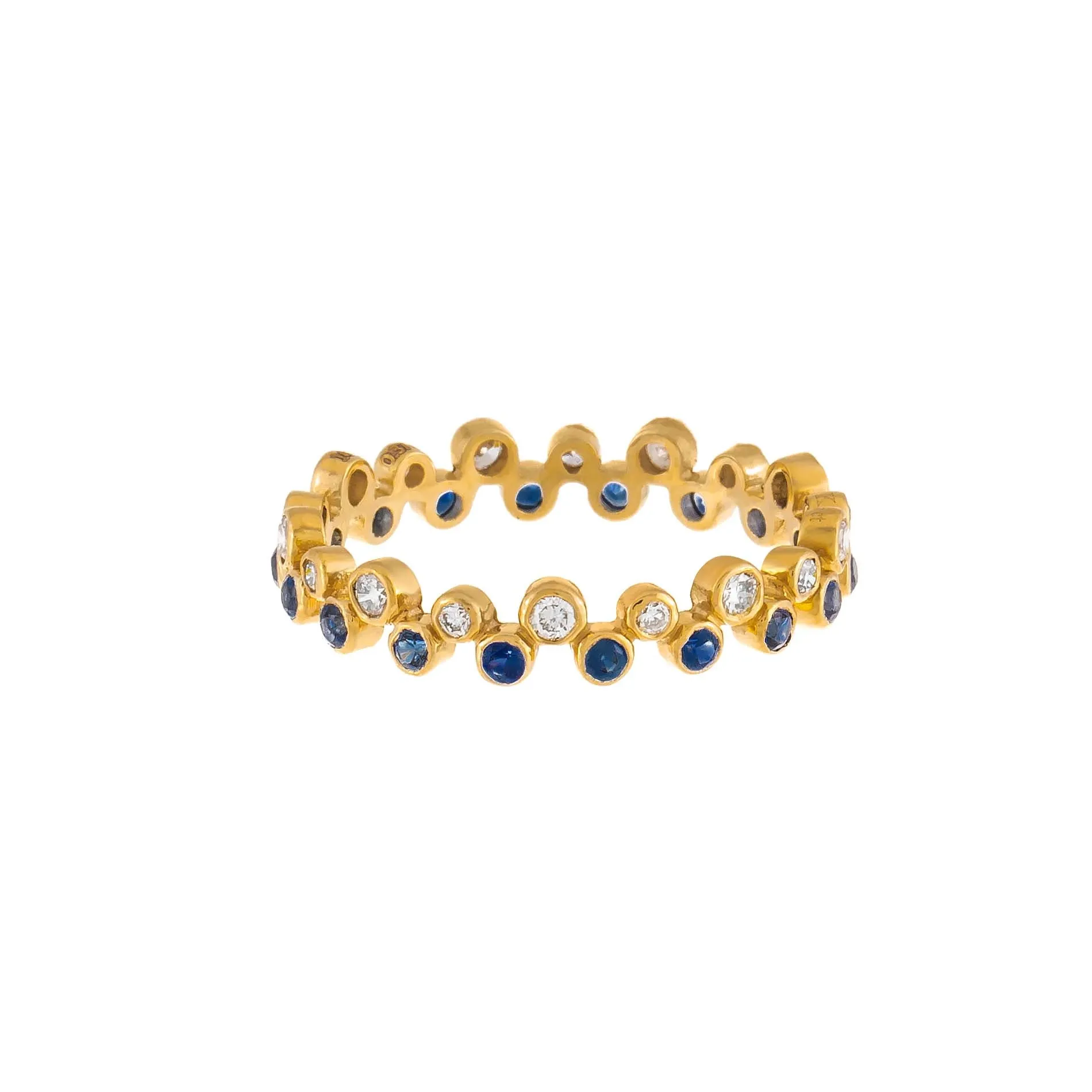 Diamond X Colored Gemstone Double Row Bezel Ring 14K