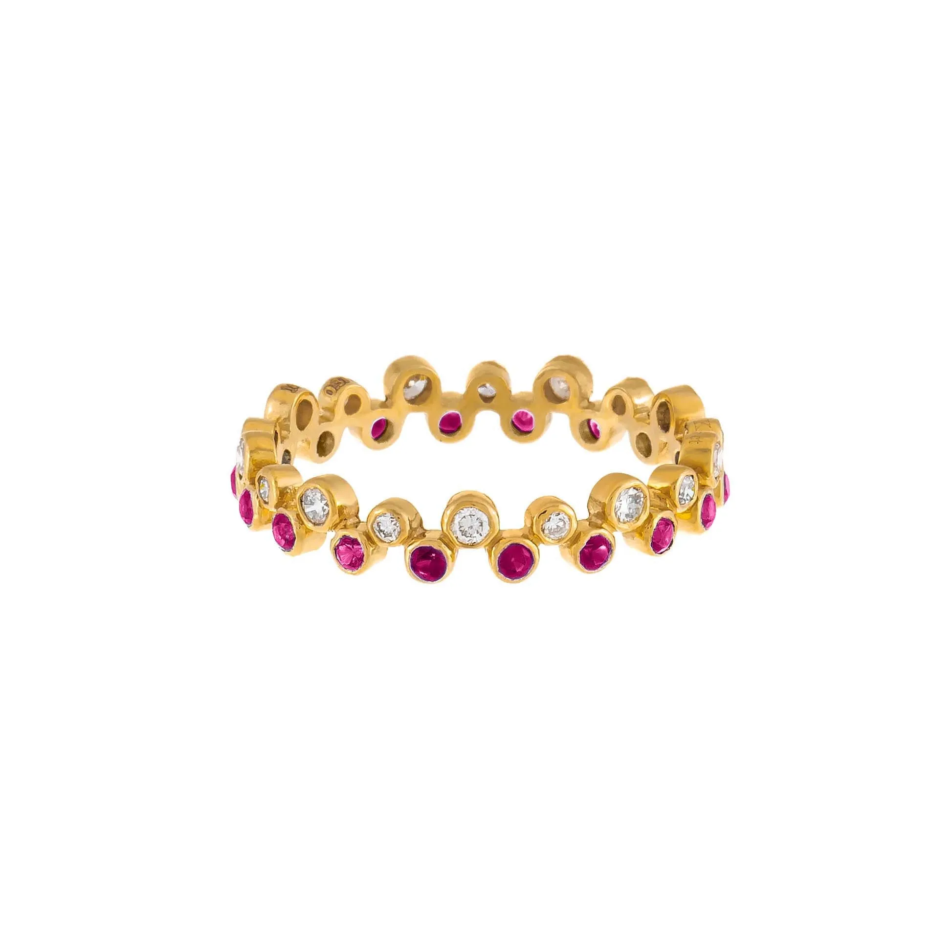 Diamond X Colored Gemstone Double Row Bezel Ring 14K