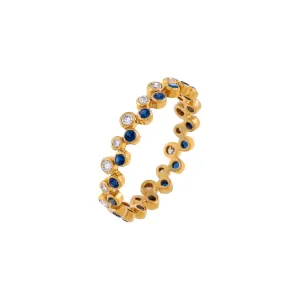 Diamond X Colored Gemstone Double Row Bezel Ring 14K