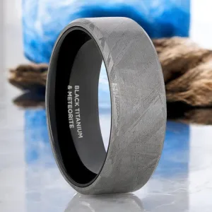DIEMOS | Black Titanium Ring, Meteorite Inlay, Beveled