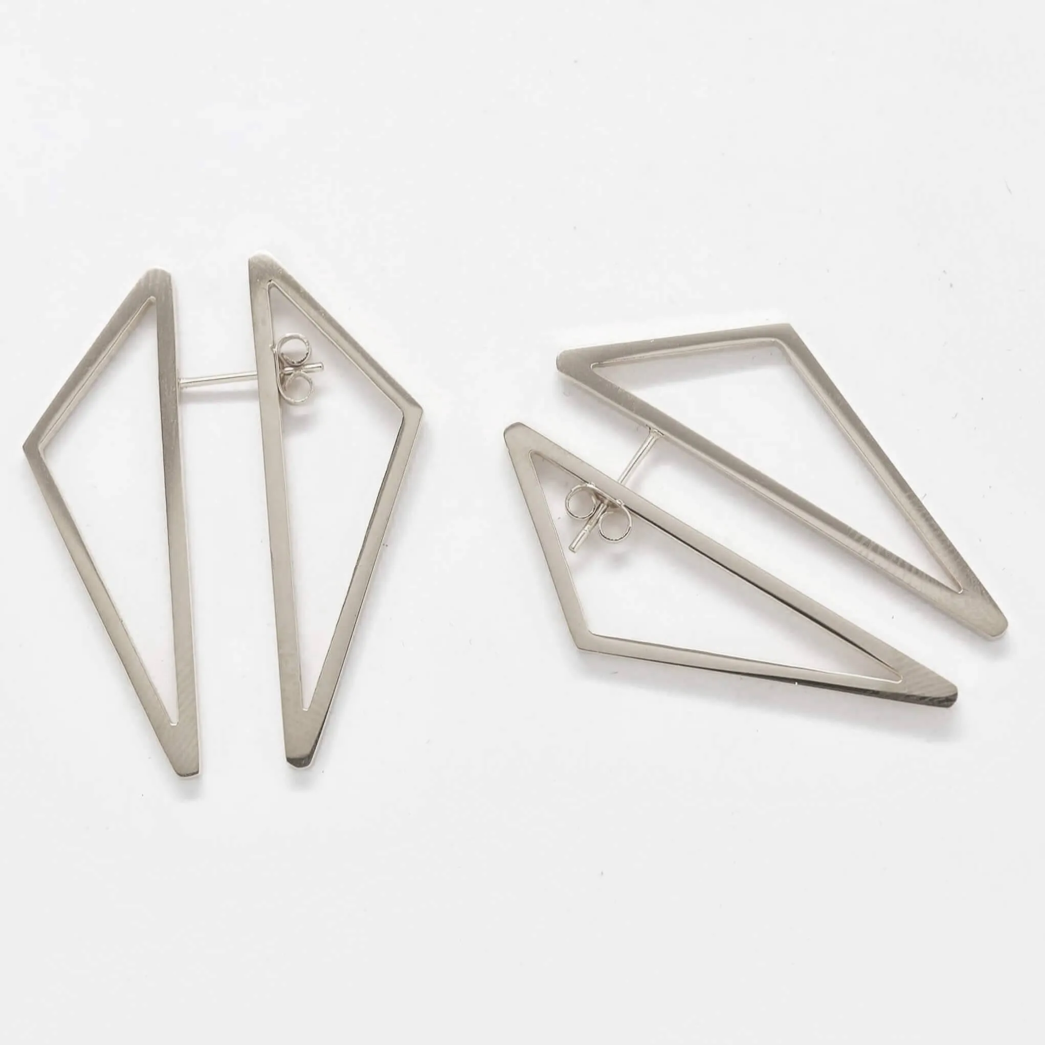 Double-Sided Silver Geometric Triangle Earrings