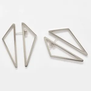Double-Sided Silver Geometric Triangle Earrings
