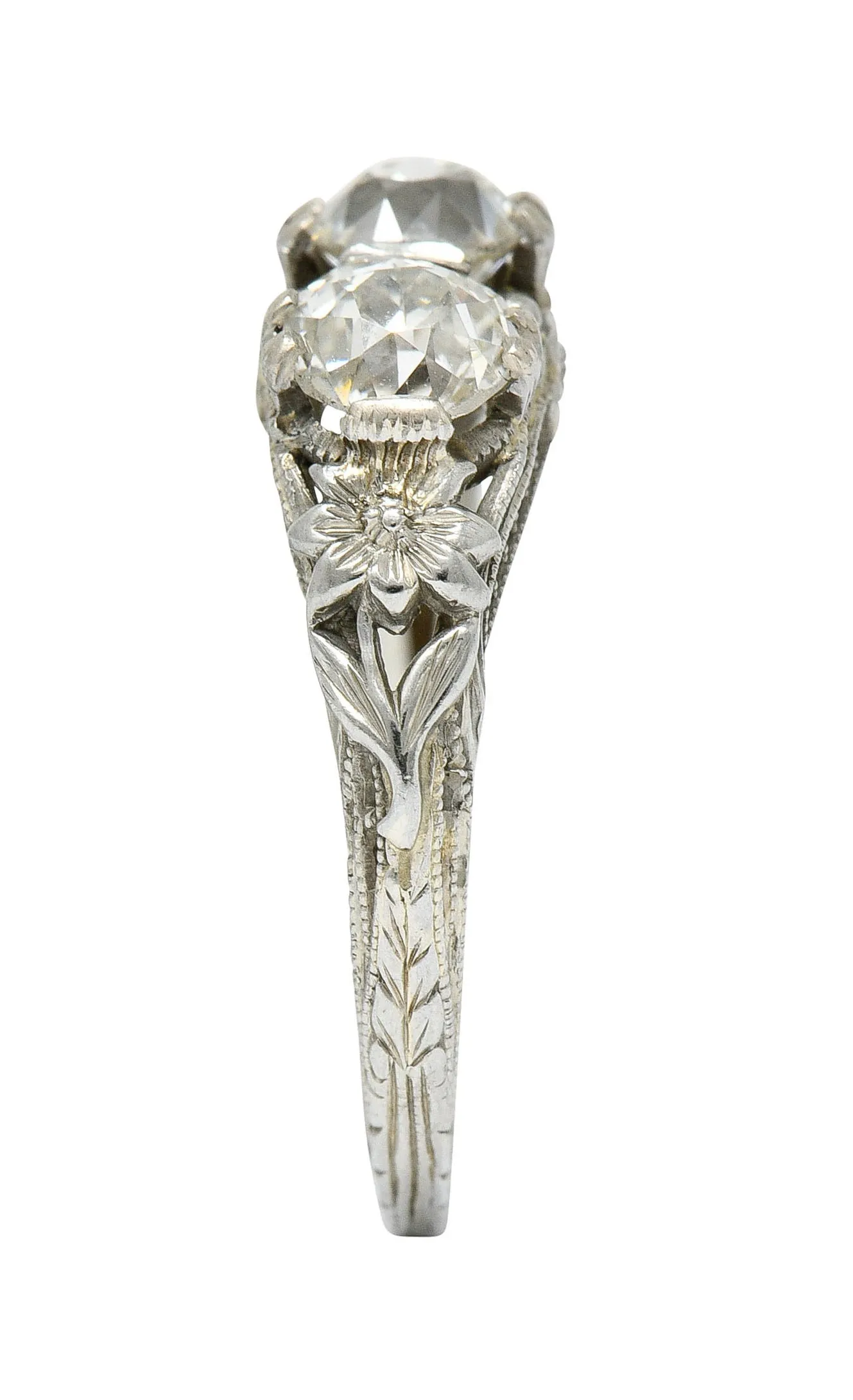 Edwardian 0.95 CTW Double Diamond 18 Karat White Gold Toi Et Moi Ring
