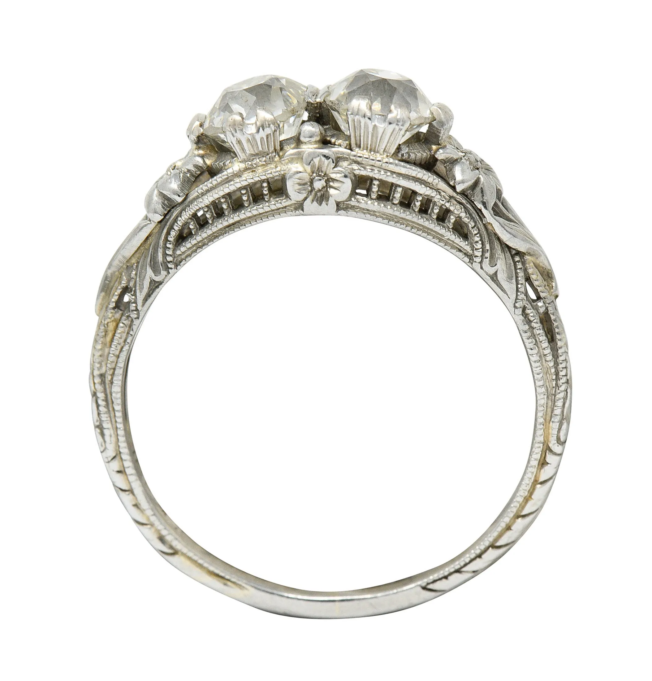 Edwardian 0.95 CTW Double Diamond 18 Karat White Gold Toi Et Moi Ring